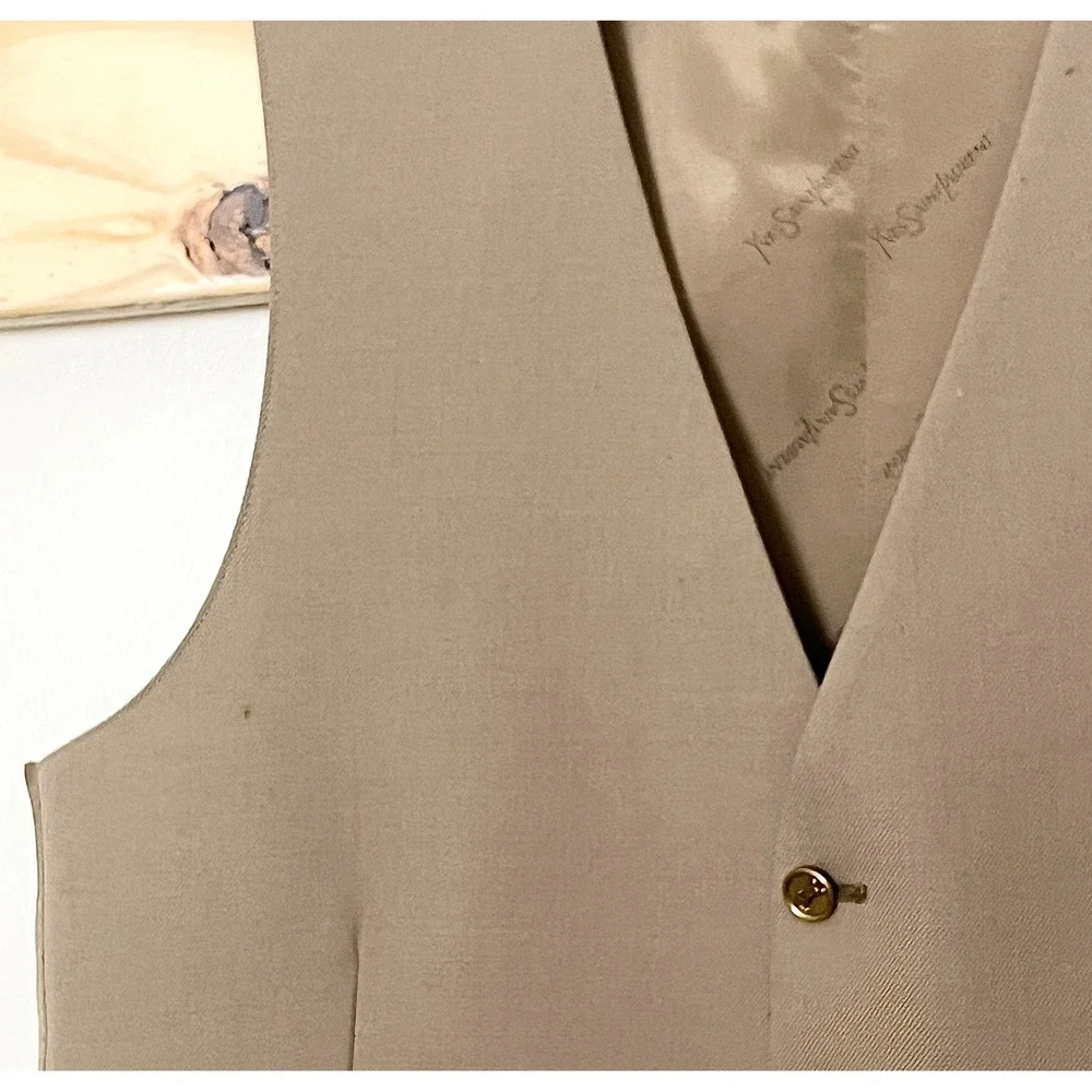 Vintage Yves Saint Laurent Vest Mens 38 Tan Formal 1970s Gold YSL Buttons